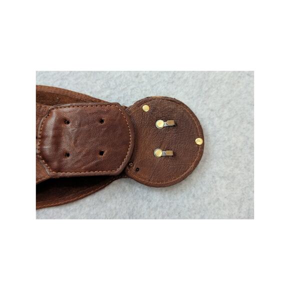 B- Low The Belt Brown Genuine Leather XS Wide Waist Belt Gold Buckle Medallion - Picture 10 of 13